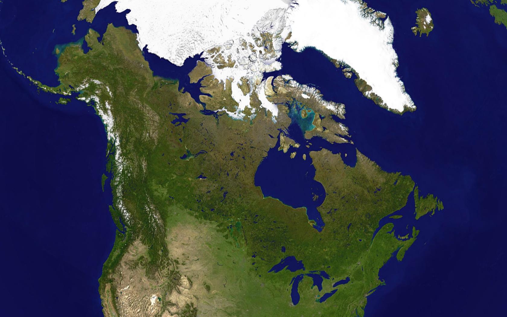satelitarna mapa ameryki Satelitarna mapa Kanady   mapa z satelity Kanada (Ameryka Północna 