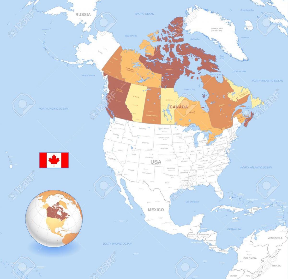 Kanada globus mapa