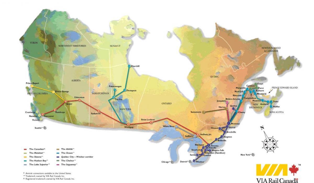 Kanada sieci kolejowej na mapie