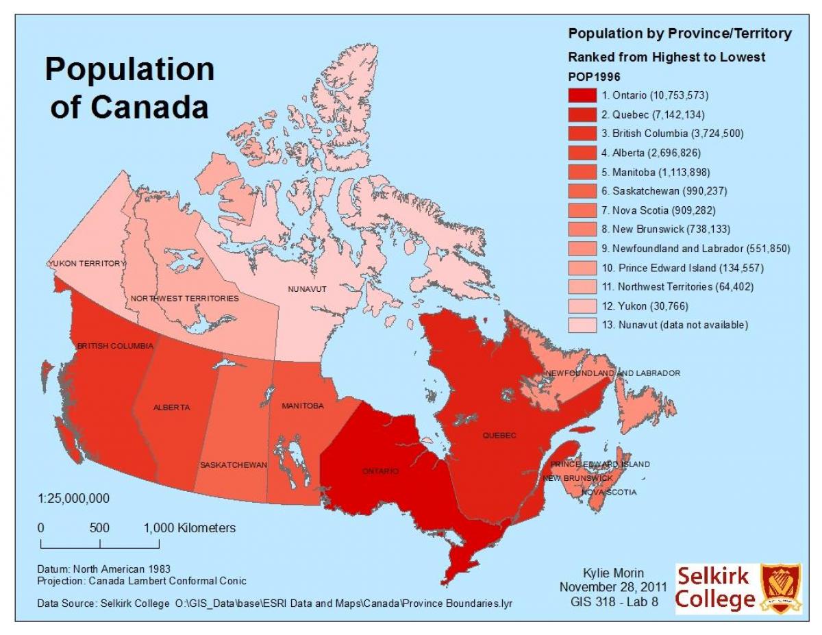 demograficzna mapa Kanady