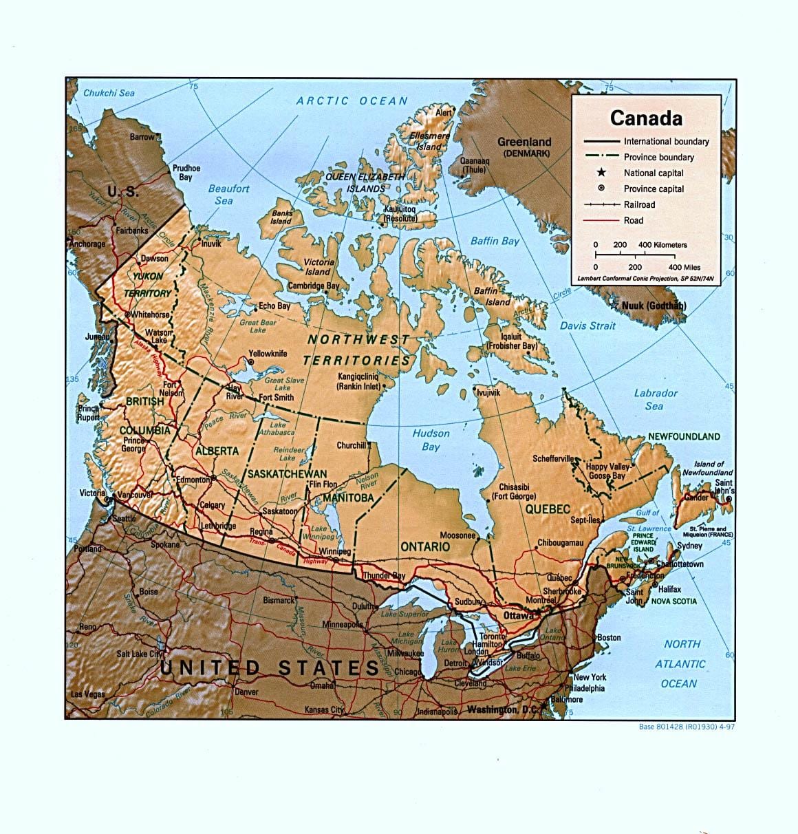 Kanada mapa terenu