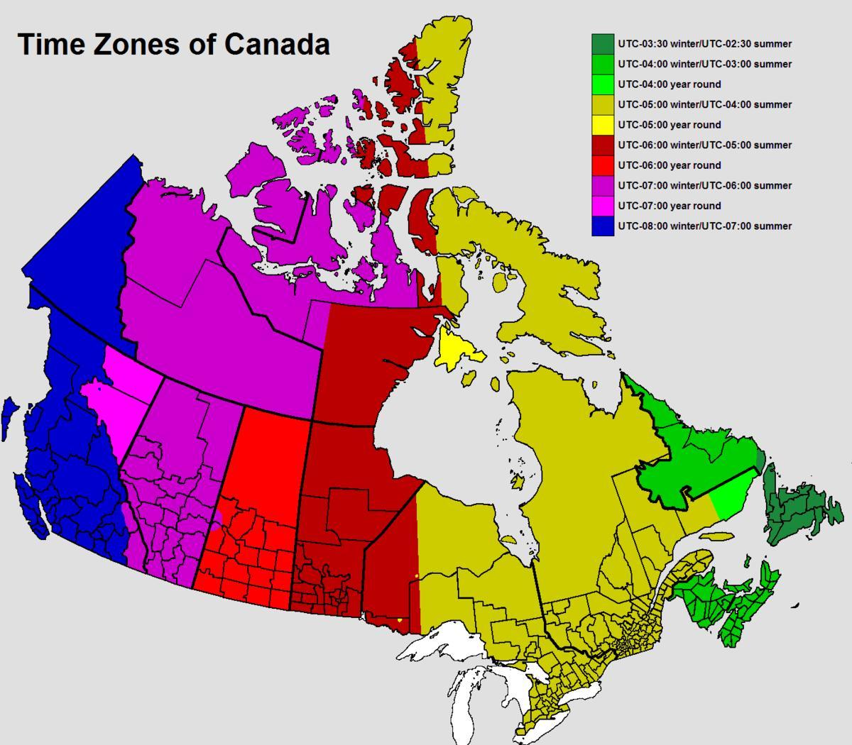 mapa Kanada Strefa czasowa