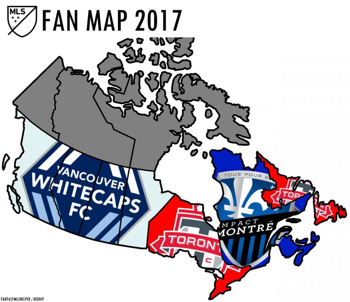 mapa Kanady major league soccer