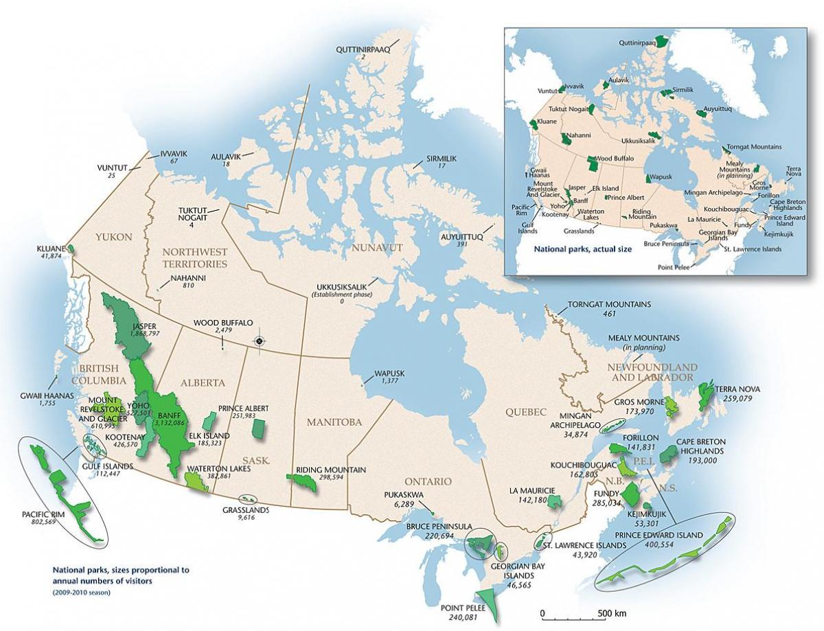 parki Kanady mapa