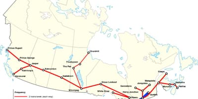 Mapa Kanady kolejowe trasy